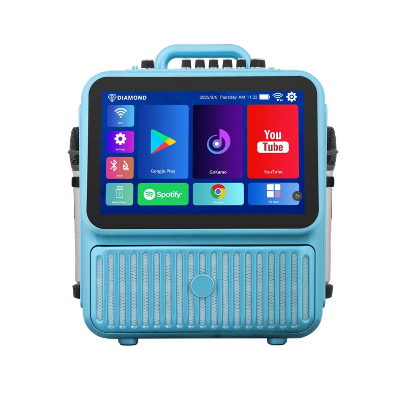 Diamond Low MOQ Dual 4'' Woofer 120W Powerful Rechargeable Mobile Portable Karaoke Machine for Adults with 13.3'' Lyrics Display