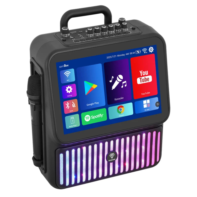 Diamond Low MOQ Dual 4'' Woofer 120W Powerful Rechargeable Mobile Portable Karaoke Machine for Adults with 13.3'' Lyrics Display