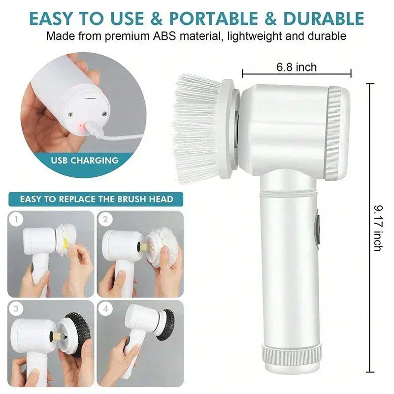 Electric Spin Scrubber Bathroom Cordless Cleaning Brush Power Scrubber with 5 Replaceable Brush Heads Electric Cleaning Brush