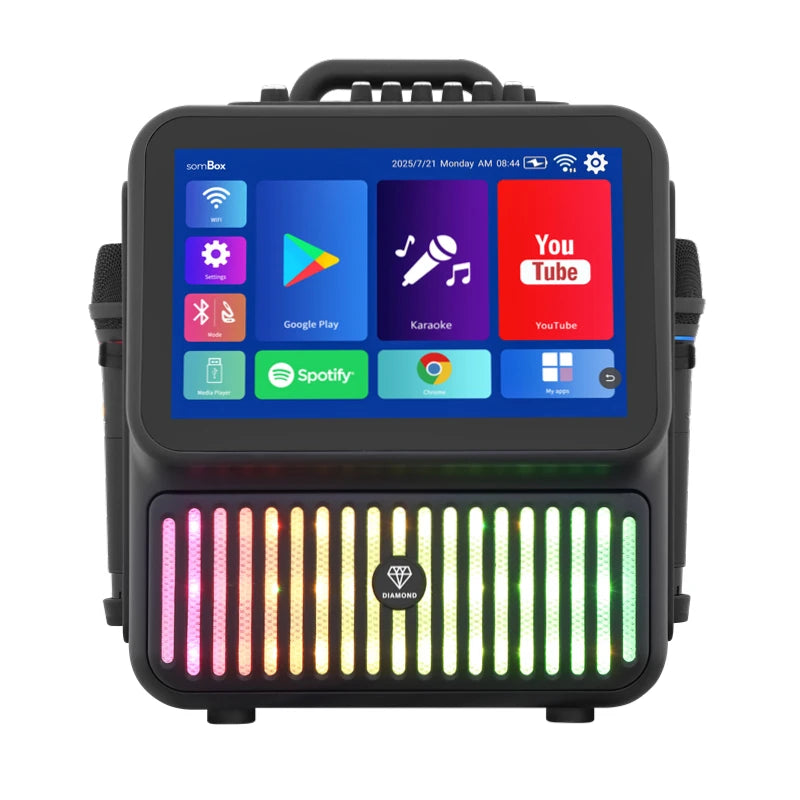 Diamond Low MOQ Dual 4'' Woofer 120W Powerful Rechargeable Mobile Portable Karaoke Machine for Adults with 13.3'' Lyrics Display