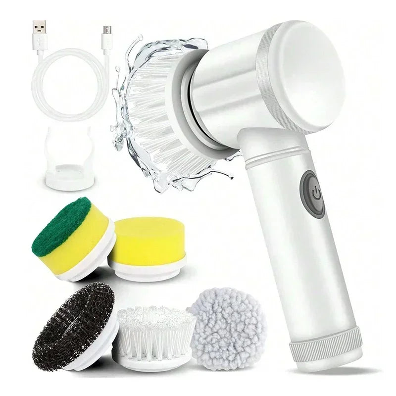 Electric Spin Scrubber Bathroom Cordless Cleaning Brush Power Scrubber with 5 Replaceable Brush Heads Electric Cleaning Brush
