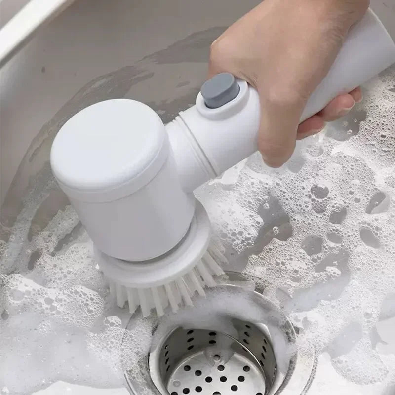 Electric Spin Scrubber Bathroom Cordless Cleaning Brush Power Scrubber with 5 Replaceable Brush Heads Electric Cleaning Brush