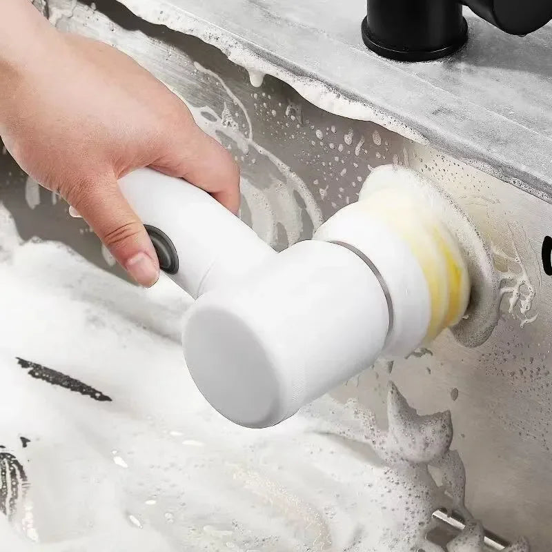 Electric Spin Scrubber Bathroom Cordless Cleaning Brush Power Scrubber with 5 Replaceable Brush Heads Electric Cleaning Brush