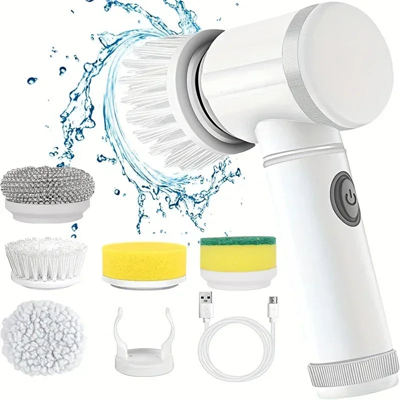 Electric Spin Scrubber Bathroom Cordless Cleaning Brush Power Scrubber with 5 Replaceable Brush Heads Electric Cleaning Brush