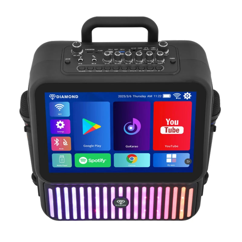Diamond Low MOQ Dual 4'' Woofer 120W Powerful Rechargeable Mobile Portable Karaoke Machine for Adults with 13.3'' Lyrics Display